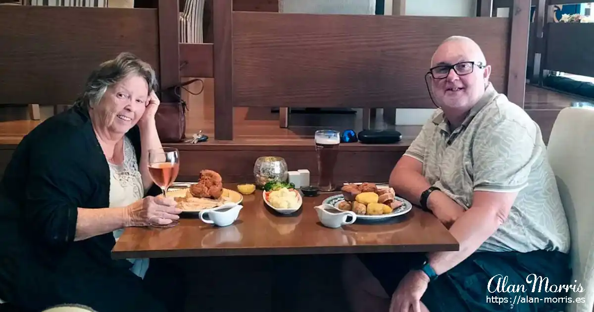 June Reddan and Alan Morris in Campbells bar in Roda.